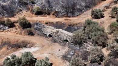 Kuşadası'ndaki orman yangını: Antik su kemeri zarar gördü