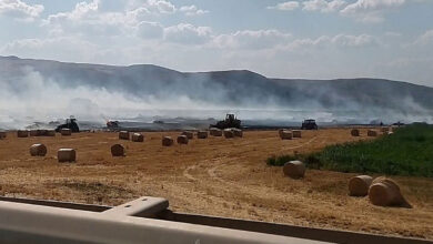 Sivas'ta anız yangınında saman balyaları kül oldu