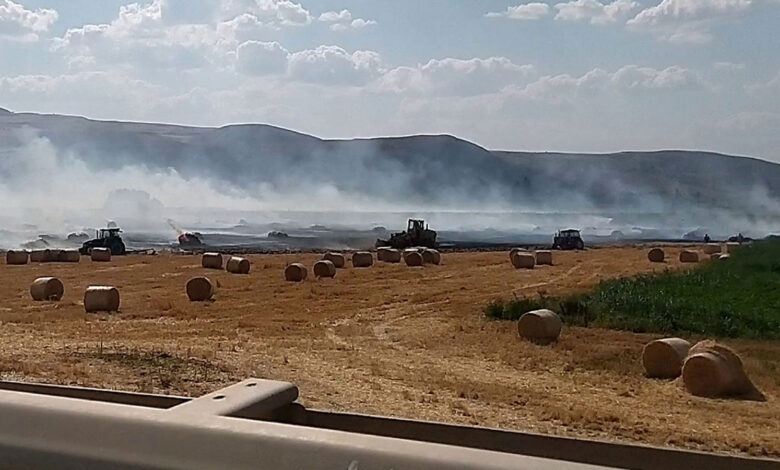 Sivas'ta anız yangınında saman balyaları kül oldu