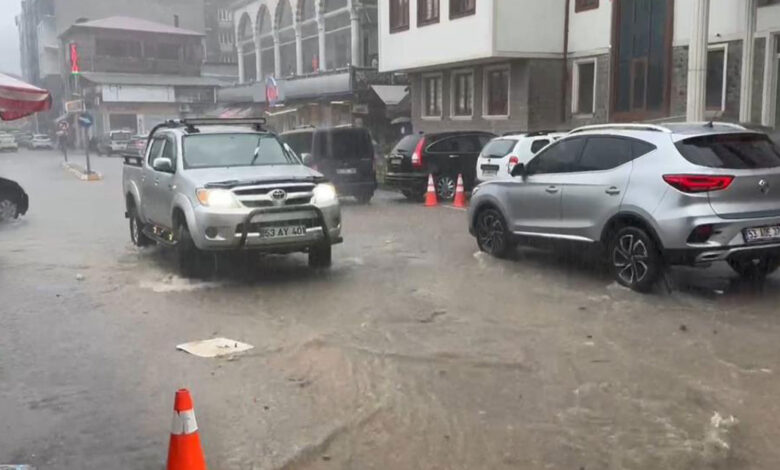 Rize'de sağanak yağış hayatı olumsuz etkiledi